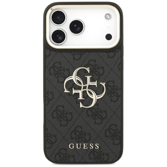 Coque pour Apple iPhone 18 Pro / 17 Pro, Guess, Big 4G Classic Logo & Big Strap Metal Buttons, noire