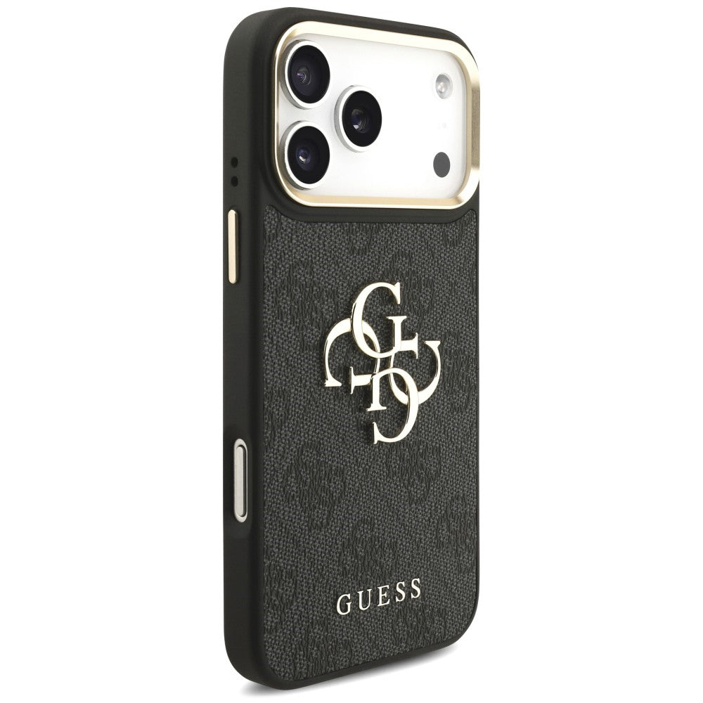 Hülle für Apple iPhone 18 Pro / 17 Pro, Guess, Big 4G Classic Logo & Big Strap Metal Buttons, Schwarz