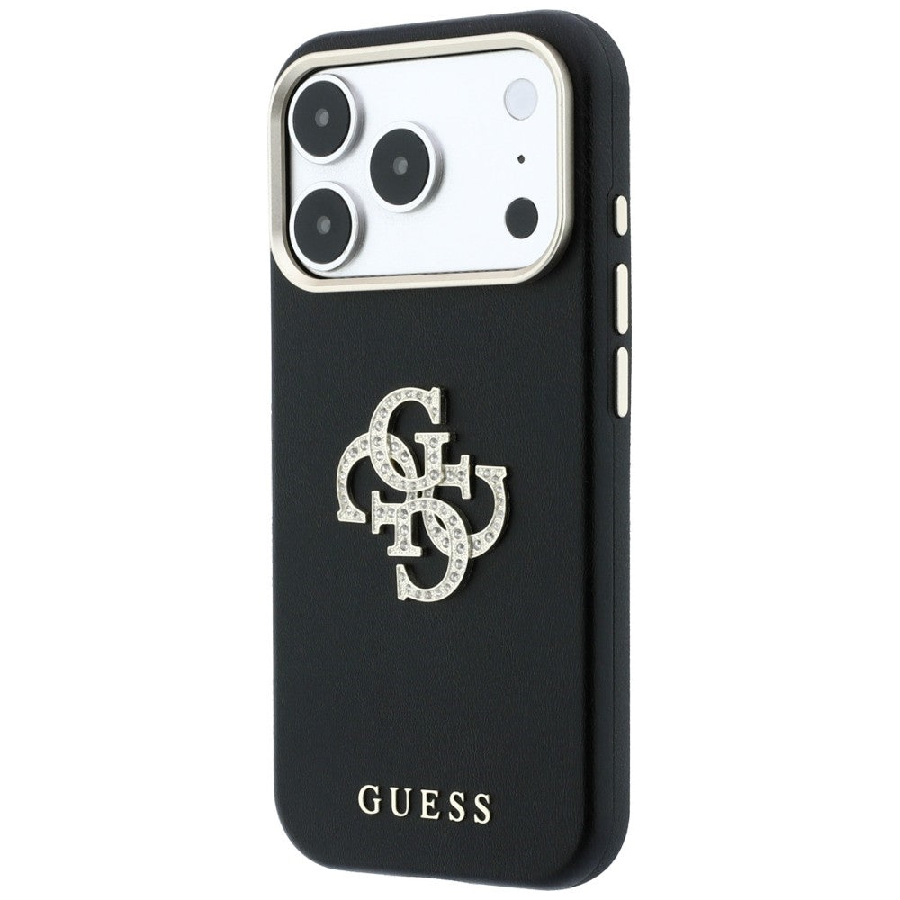 Coque pour Apple iPhone 18 Pro / 17 Pro, Guess, Logo Strass Lisse Grand, Bordeaux
