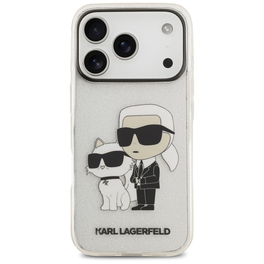 Hülle für Apple iPhone 18 Pro / 17 Pro, Karl Lagerfeld, IML Glitter Karl and Choupette NFT, transparent