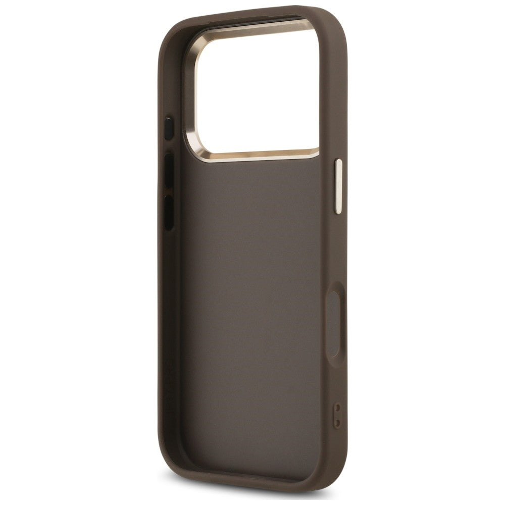 Coque pour Apple iPhone 18 Pro Max / 17 Pro Max, Guess, Logo Classique 4G avec Lanière, Marron Doré