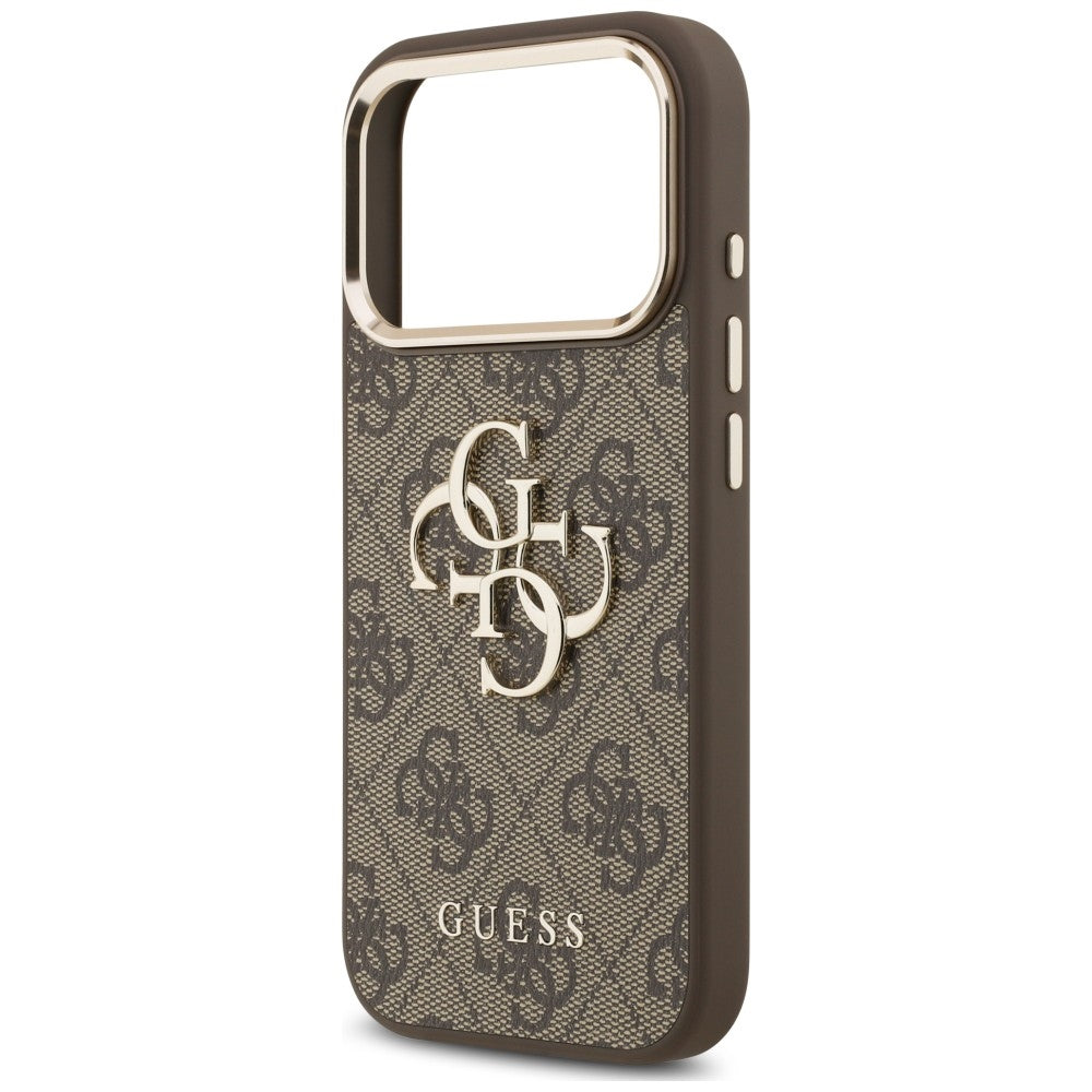 Coque pour Apple iPhone 18 Pro Max / 17 Pro Max, Guess, Logo Classique 4G avec Lanière, Marron Doré