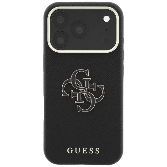 Custodia per Apple iPhone 18 Pro Max / 17 Pro Max, Guess, Logo Grande in Resina Granulata, Nera