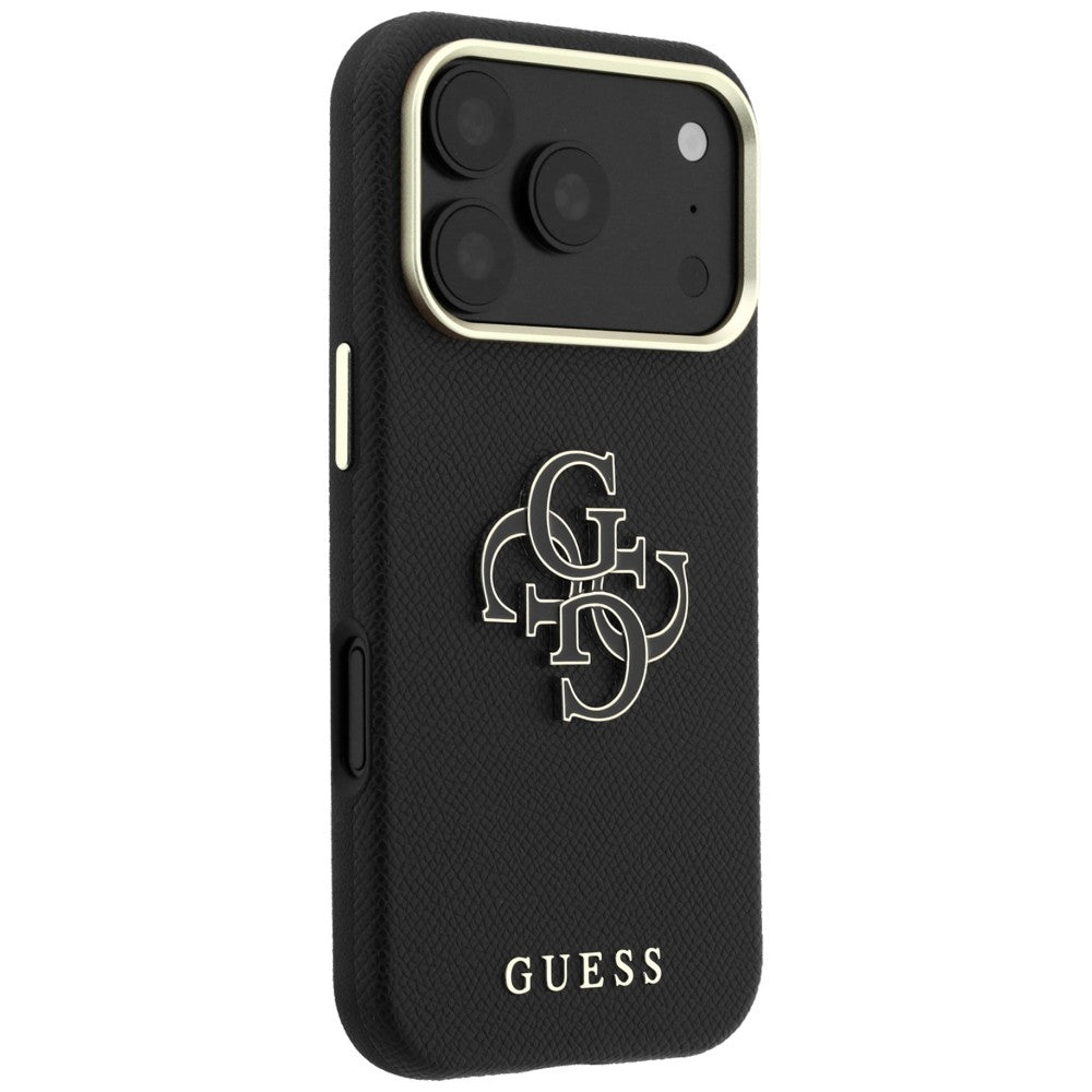 Custodia per Apple iPhone 18 Pro Max / 17 Pro Max, Guess, Logo Grande in Resina Granulata, Nera