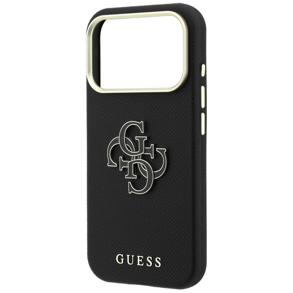 Custodia per Apple iPhone 18 Pro Max / 17 Pro Max, Guess, Logo Grande in Resina Granulata, Nera