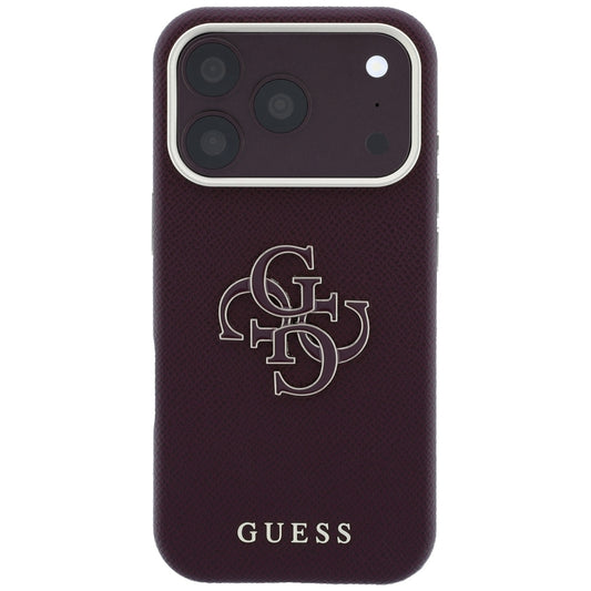 Custodia per Apple iPhone 18 Pro Max / 17 Pro Max, Guess, Logo Grande in Resina Granulata, Vinaccia