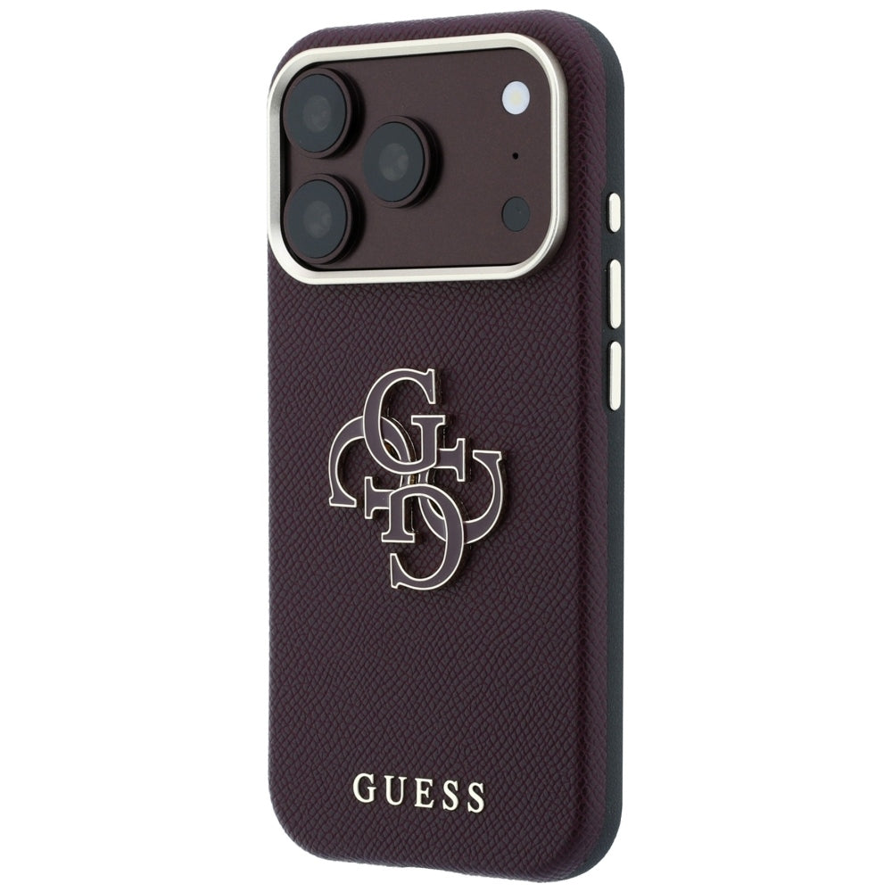 Custodia per Apple iPhone 18 Pro Max / 17 Pro Max, Guess, Logo Grande in Resina Granulata, Vinaccia