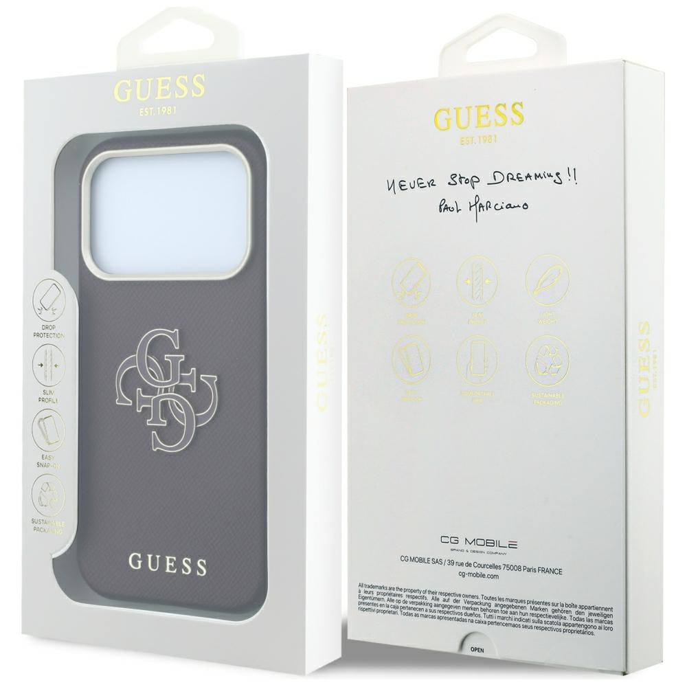 Custodia per Apple iPhone 18 Pro Max / 17 Pro Max, Guess, Logo Grande in Resina Granulata, Vinaccia