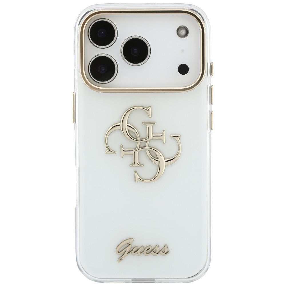 Hülle für Apple iPhone 18 Pro Max / 17 Pro Max, Guess, IML 4G Metal Script, Weiß