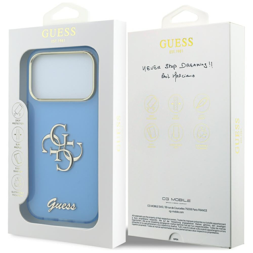 Hülle für Apple iPhone 18 Pro Max / 17 Pro Max, Guess, IML 4G Metal Script, Blau