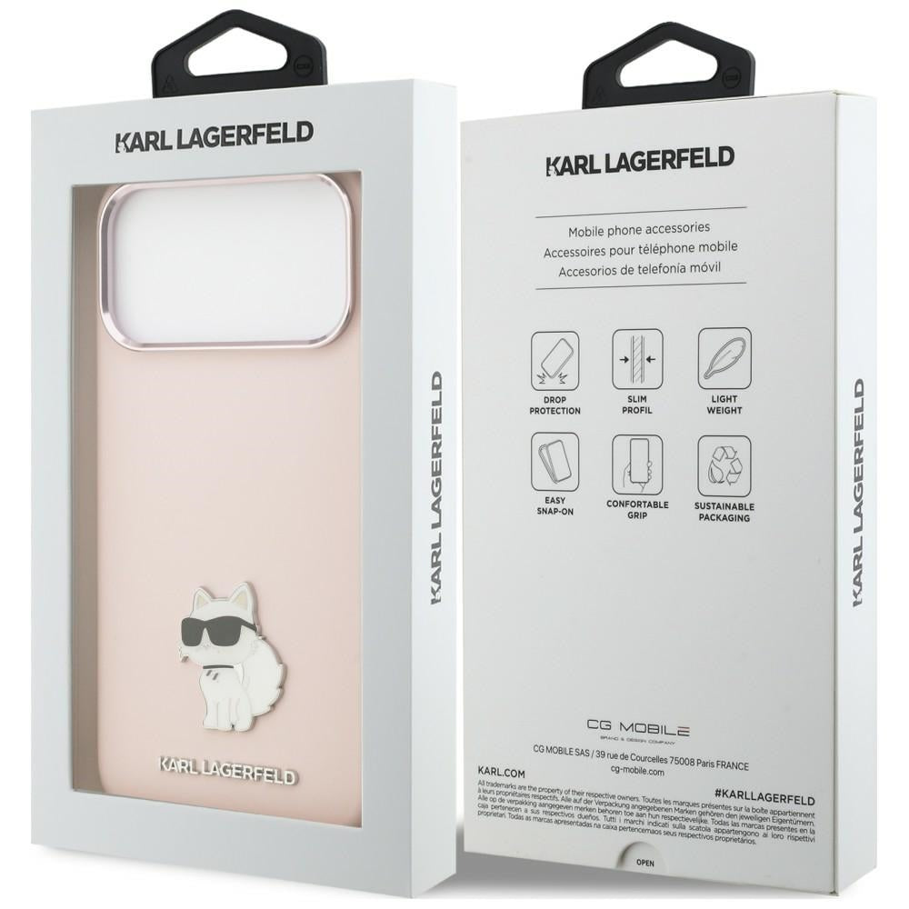 Custodia per Apple iPhone 18 Pro Max / 17 Pro Max, Karl Lagerfeld, Choupette Metal Pin, Rosa