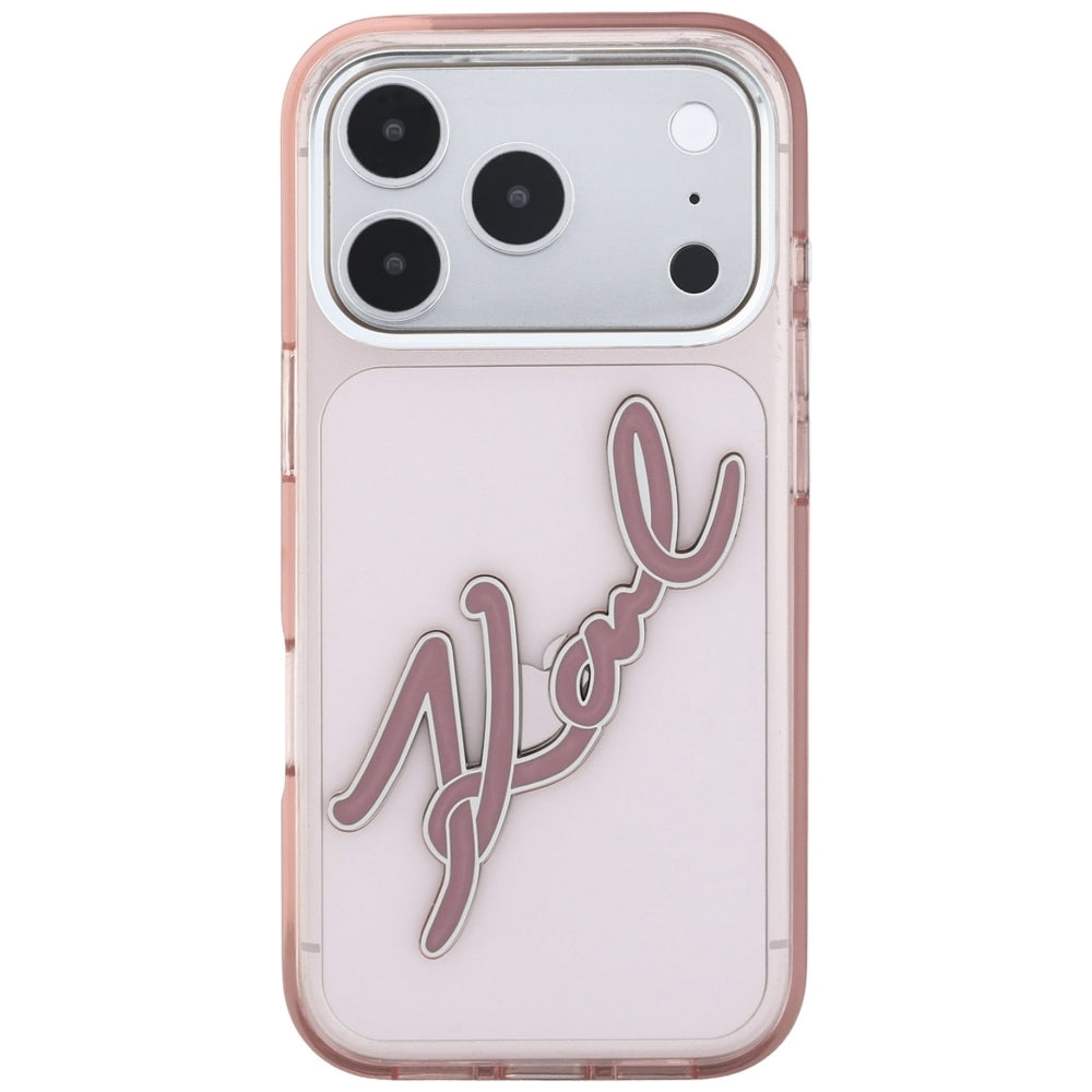 Custodia per Apple iPhone 18 Pro Max / 17 Pro Max, Karl Lagerfeld, IML Big Signature Resina Logo Cornice Metallica, Rosa