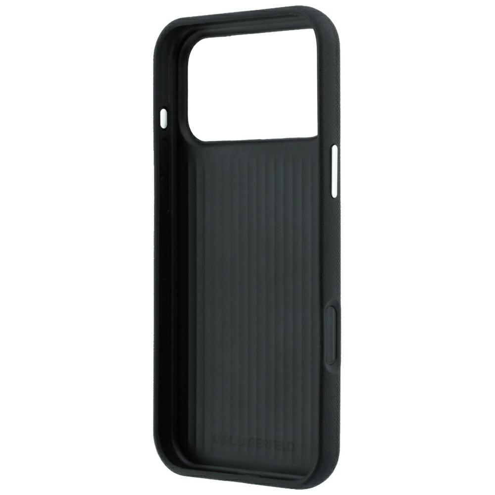 Hülle für Apple iPhone 18 Pro Max / 17 Pro Max, Karl Lagerfeld, Saffiano mit Karl & Choupette Kopf-Pin und Logo, Schwarz