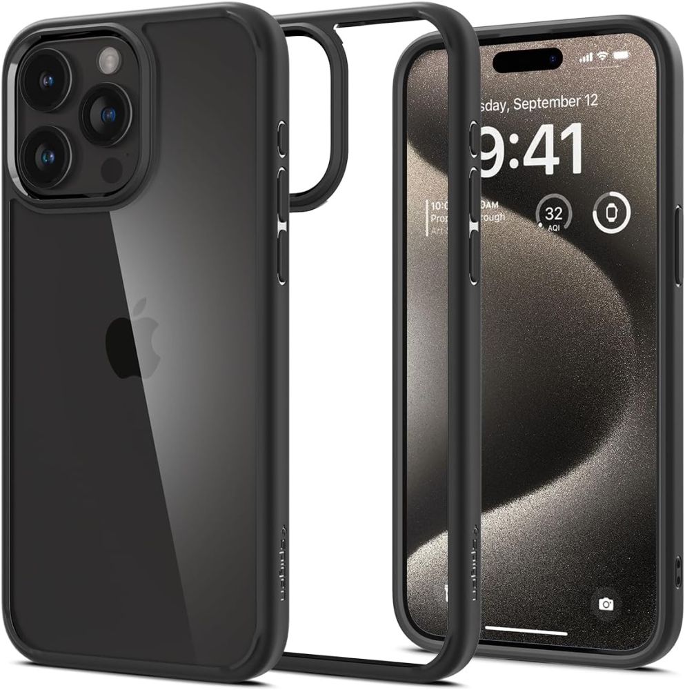 Custodia per Apple iPhone 15 Pro Max, Spigen, Ultra Hybrid, Nera Opaca ACS06570