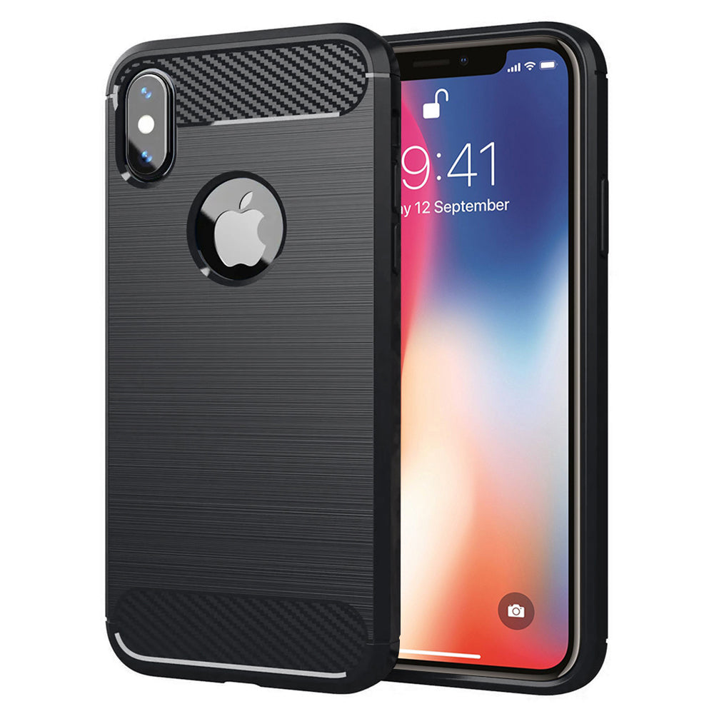 Custodia per Apple iPhone XS / X, Techsuit, Carbonio, Nera