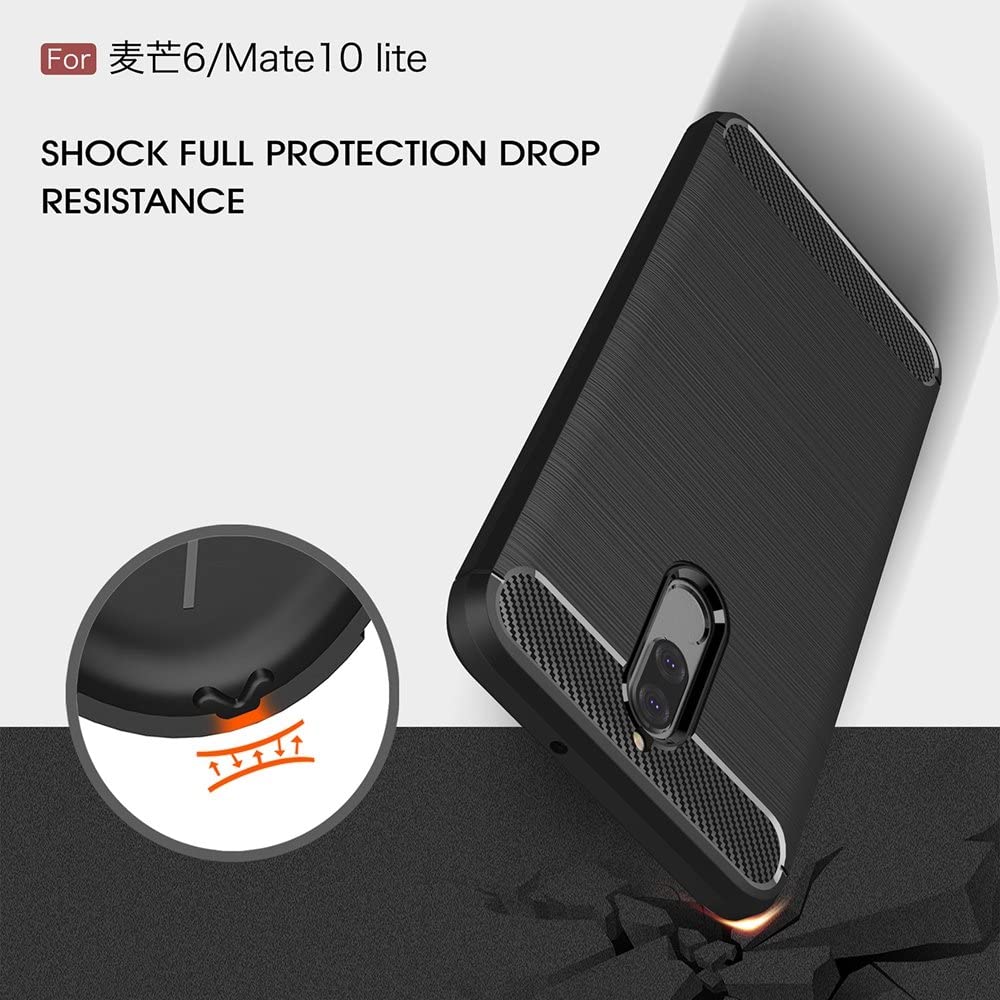 Custodia per Huawei Mate 10 Lite, Techsuit, Carbonio, Nera