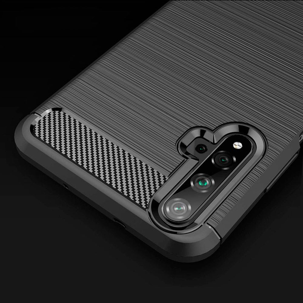 Custodia per Huawei nova 5T / Honor 20, Techsuit, Carbonio, Nera