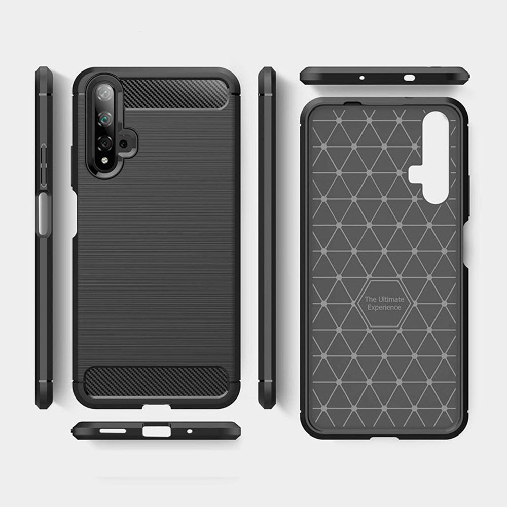 Custodia per Huawei nova 5T / Honor 20, Techsuit, Carbonio, Nera