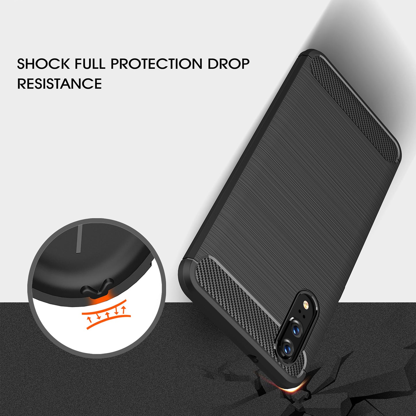 Custodia per Huawei P20, Techsuit, Carbonio, Nera