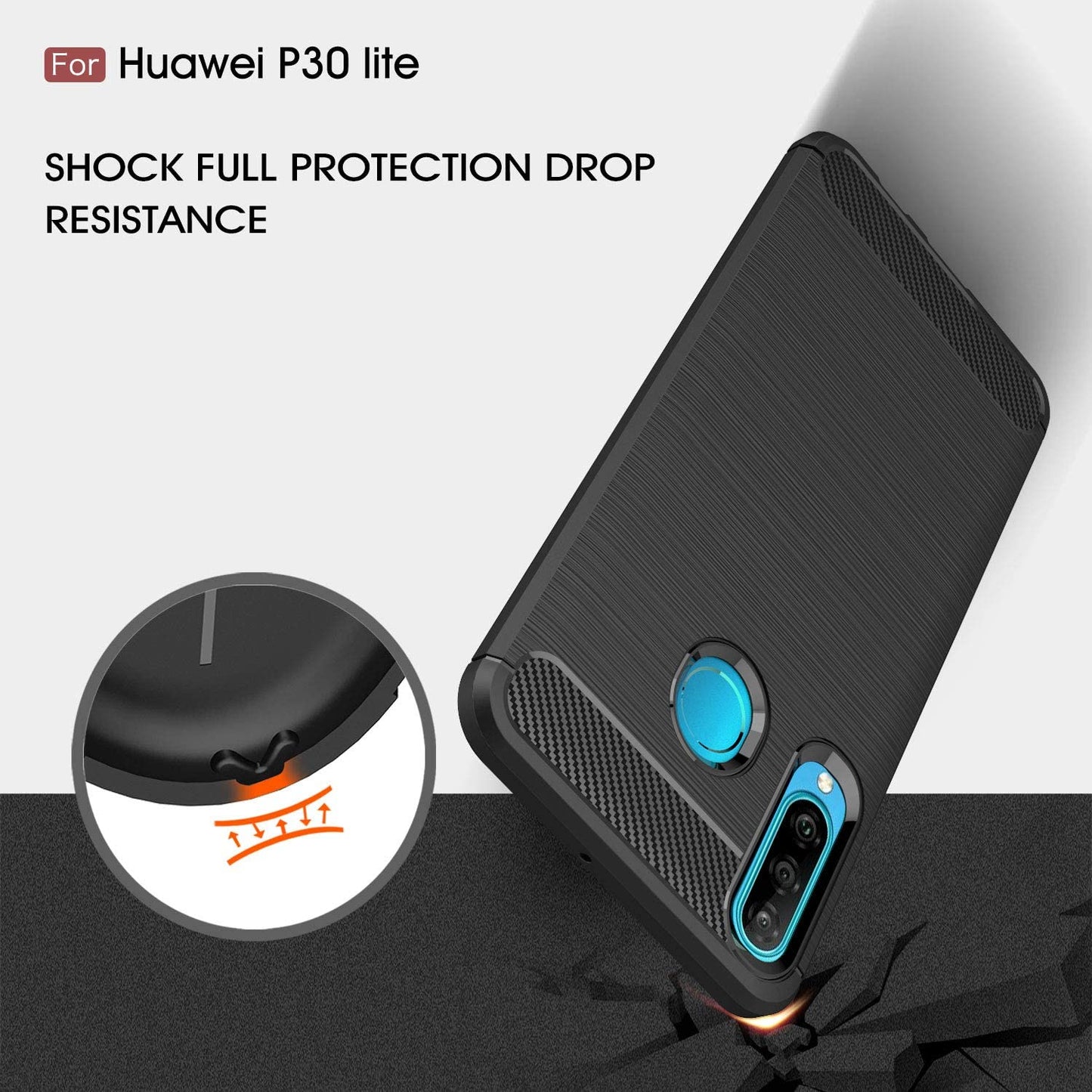 Custodia per Huawei P30 lite New Edition / P30 lite, Techsuit, Carbonio, Nera