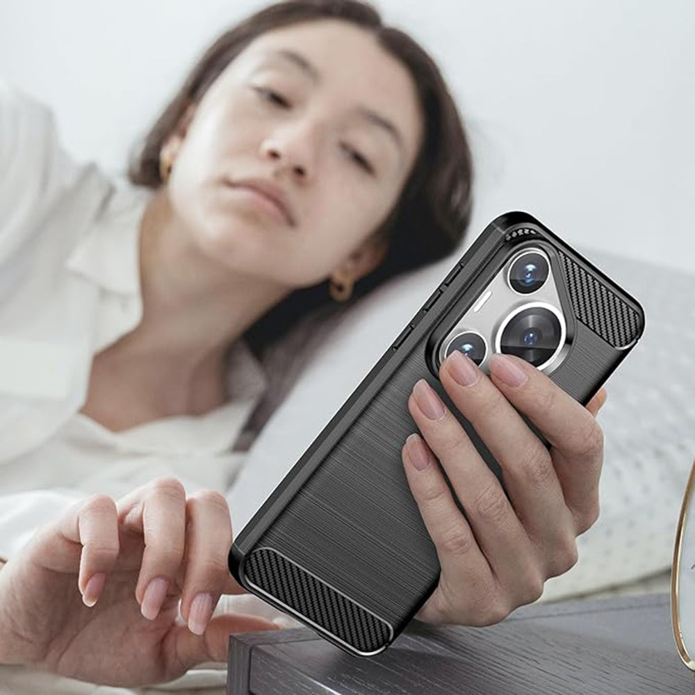Custodia per Huawei Pura 70, Techsuit, Carbonio, Nera