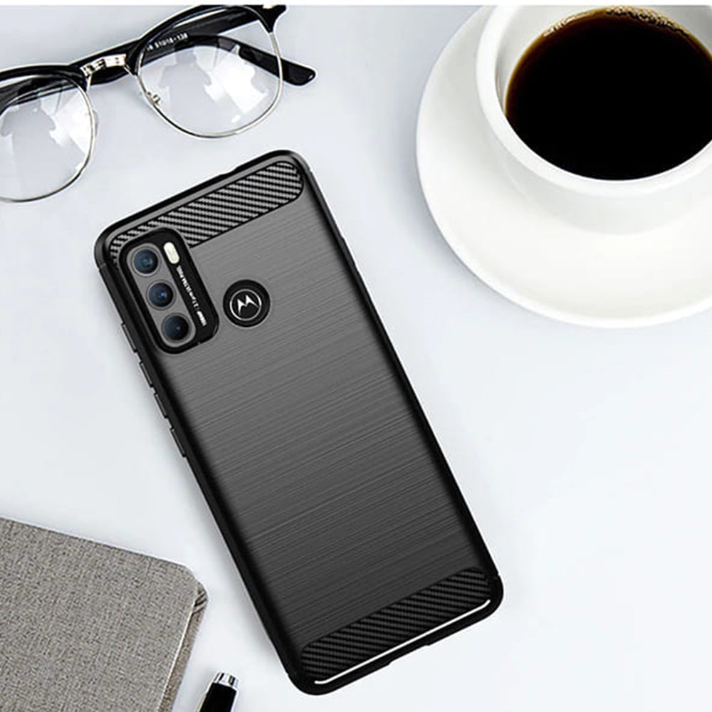 Custodia per Motorola Moto G60, Techsuit, Carbonio, Nera
