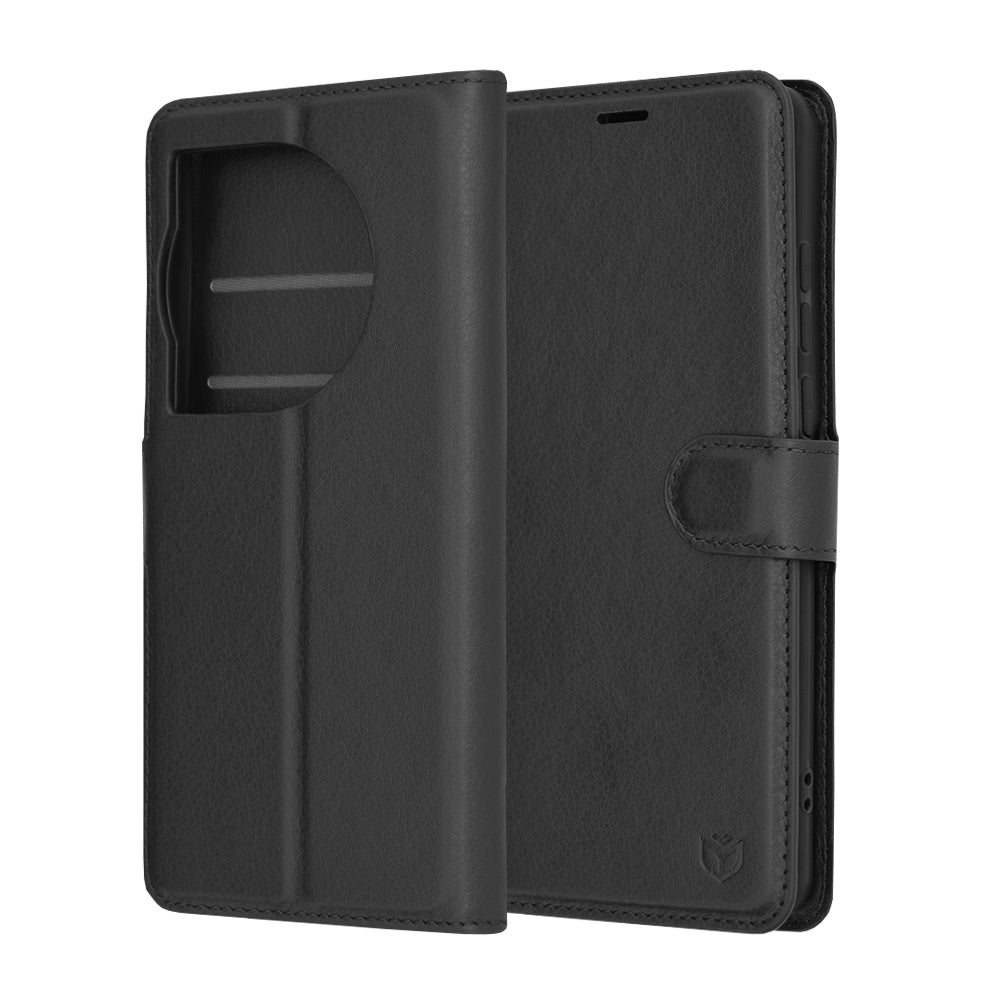 Custodia per OnePlus 12, Techsuit, Leather Folio, Nera