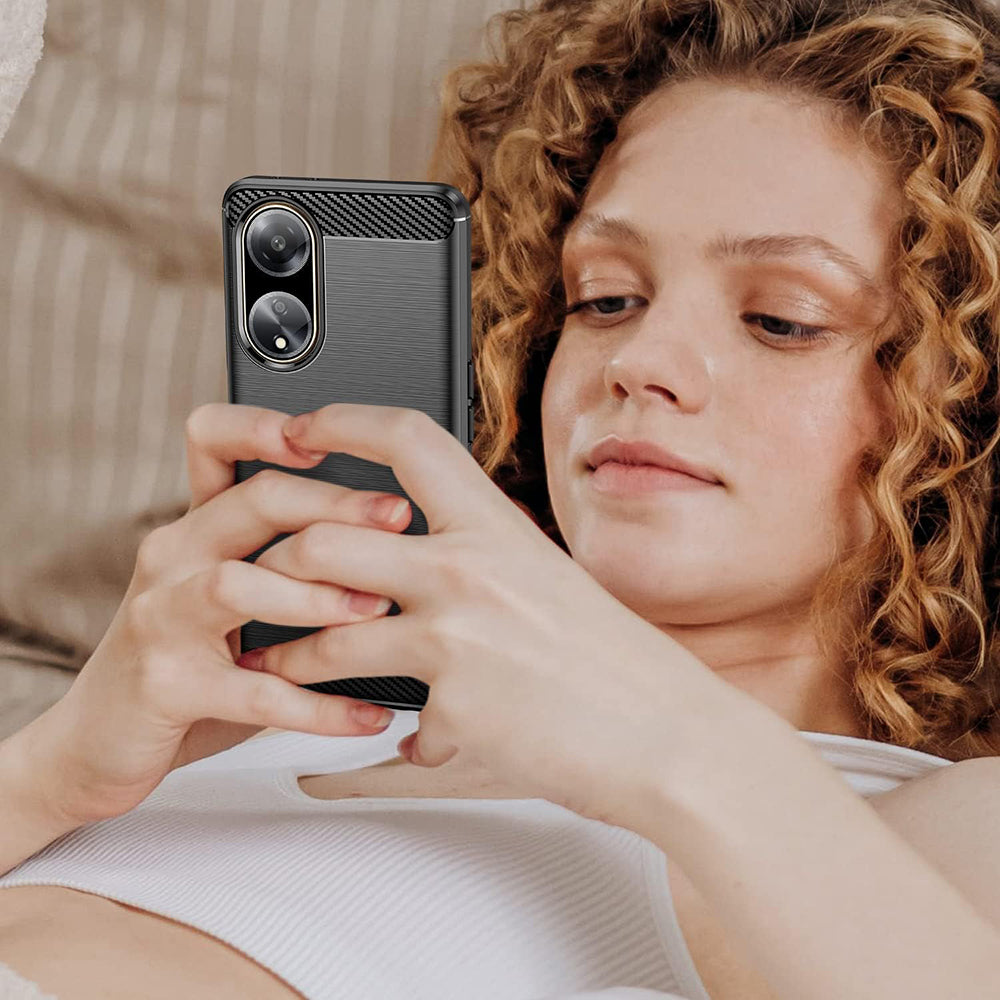 Custodia per Oppo A98, Techsuit, Carbonio, Nera