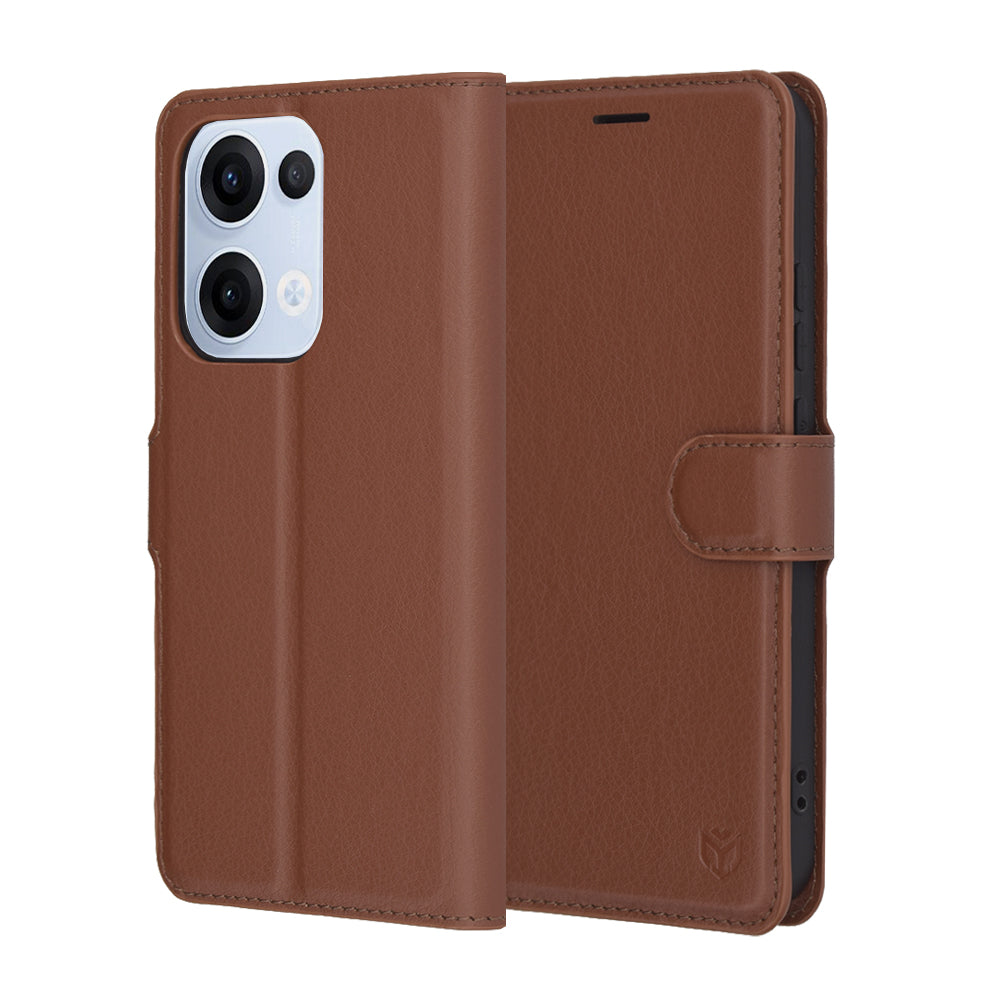 Coque pour Oppo Reno13, Techsuit, Leather Folio, Marron