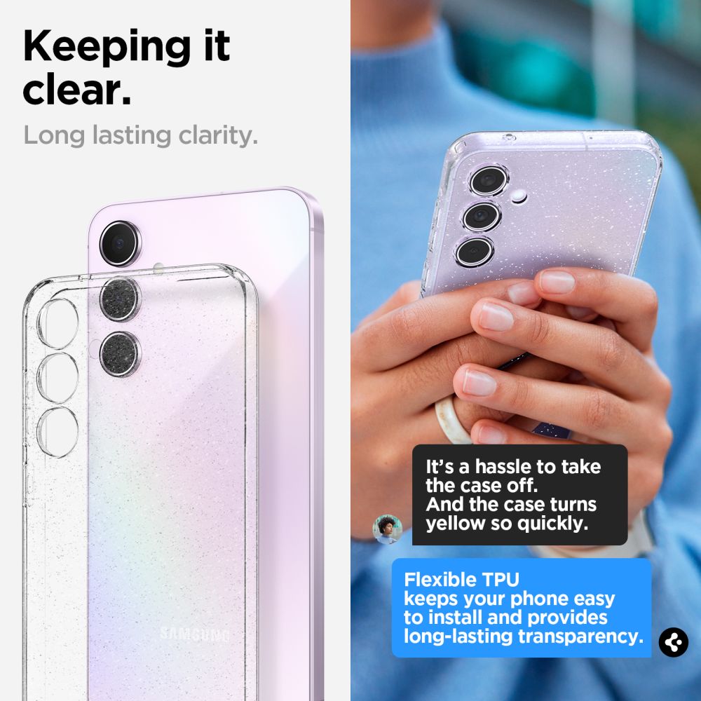 Custodia per Samsung Galaxy A55 5G A556, Spigen, Cristallo liquido Glitter, Trasparente ACS07538