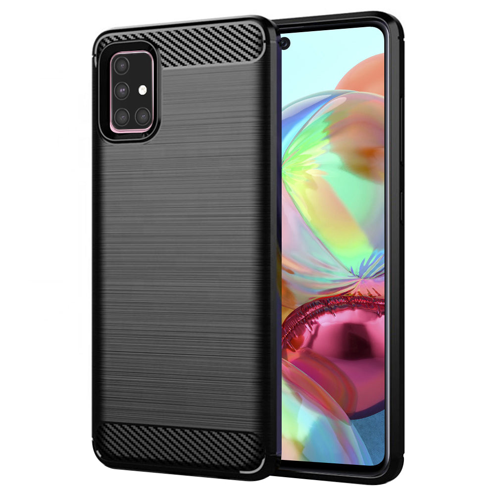 Custodia per Samsung Galaxy A71 A715, Techsuit, Carbonio, Nera
