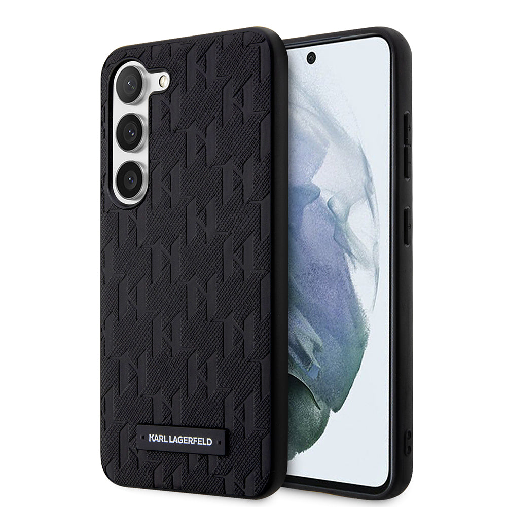 Custodia per Samsung Galaxy S23+ S916, Karl Lagerfeld, Saffiano Monogram Metal Logo, Nera