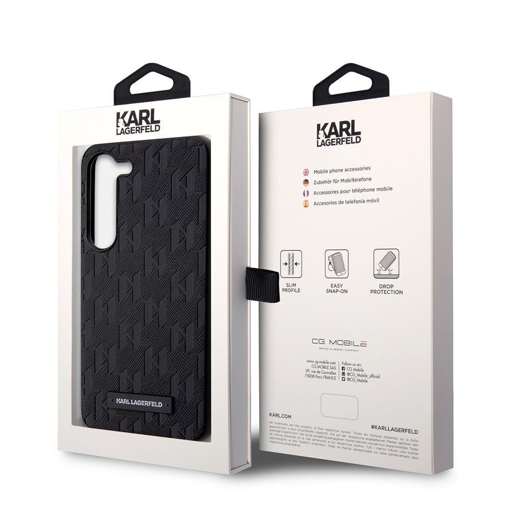 Custodia per Samsung Galaxy S23+ S916, Karl Lagerfeld, Saffiano Monogram Metal Logo, Nera