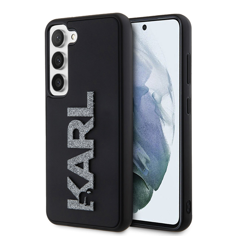 Housse pour Samsung Galaxy S23 S911, Karl Lagerfeld, Logo Pailleté en Caoutchouc 3D, Noire