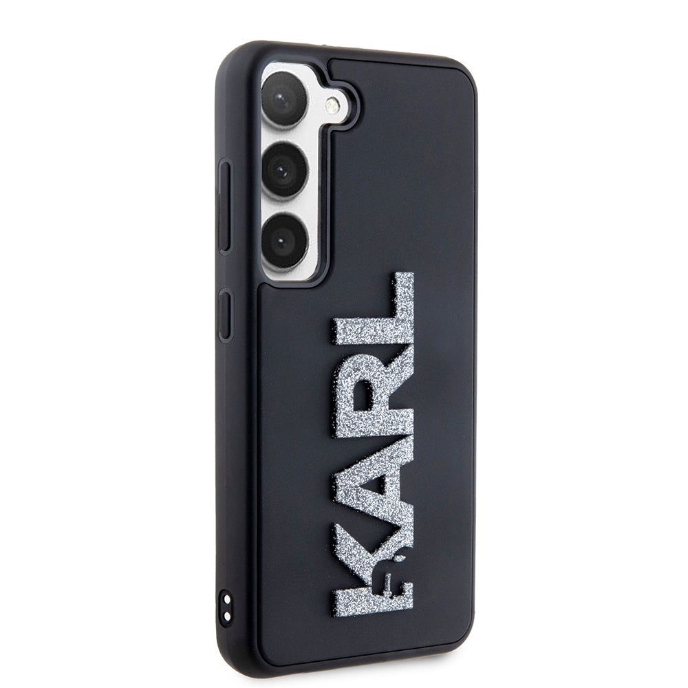 Housse pour Samsung Galaxy S23 S911, Karl Lagerfeld, Logo Pailleté en Caoutchouc 3D, Noire