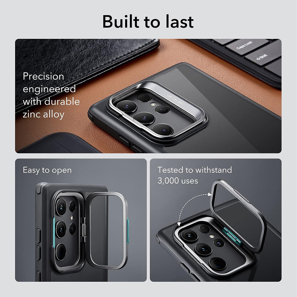 Custodia per Samsung Galaxy S23 Ultra S918, ESR, Shock Armor Kickstand, Nera Trasparente