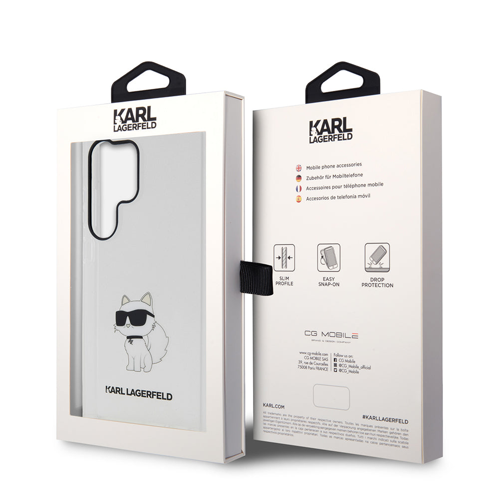 Custodia per Samsung Galaxy S23 Ultra S918, Karl Lagerfeld, Ikonik Choupette, Trasparente
