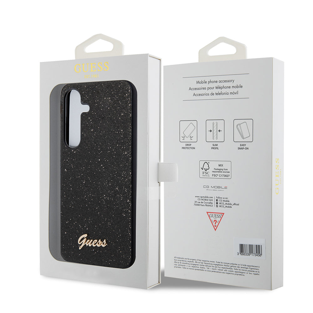 Custodia per Samsung Galaxy S24+ S926, Guess, Glitter Script, Nera