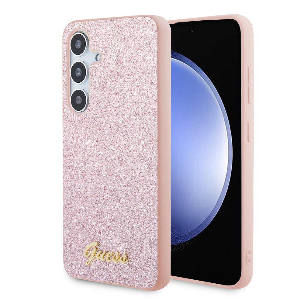 Custodia per Samsung Galaxy S24+ S926, Guess, Glitter Script, Rosa