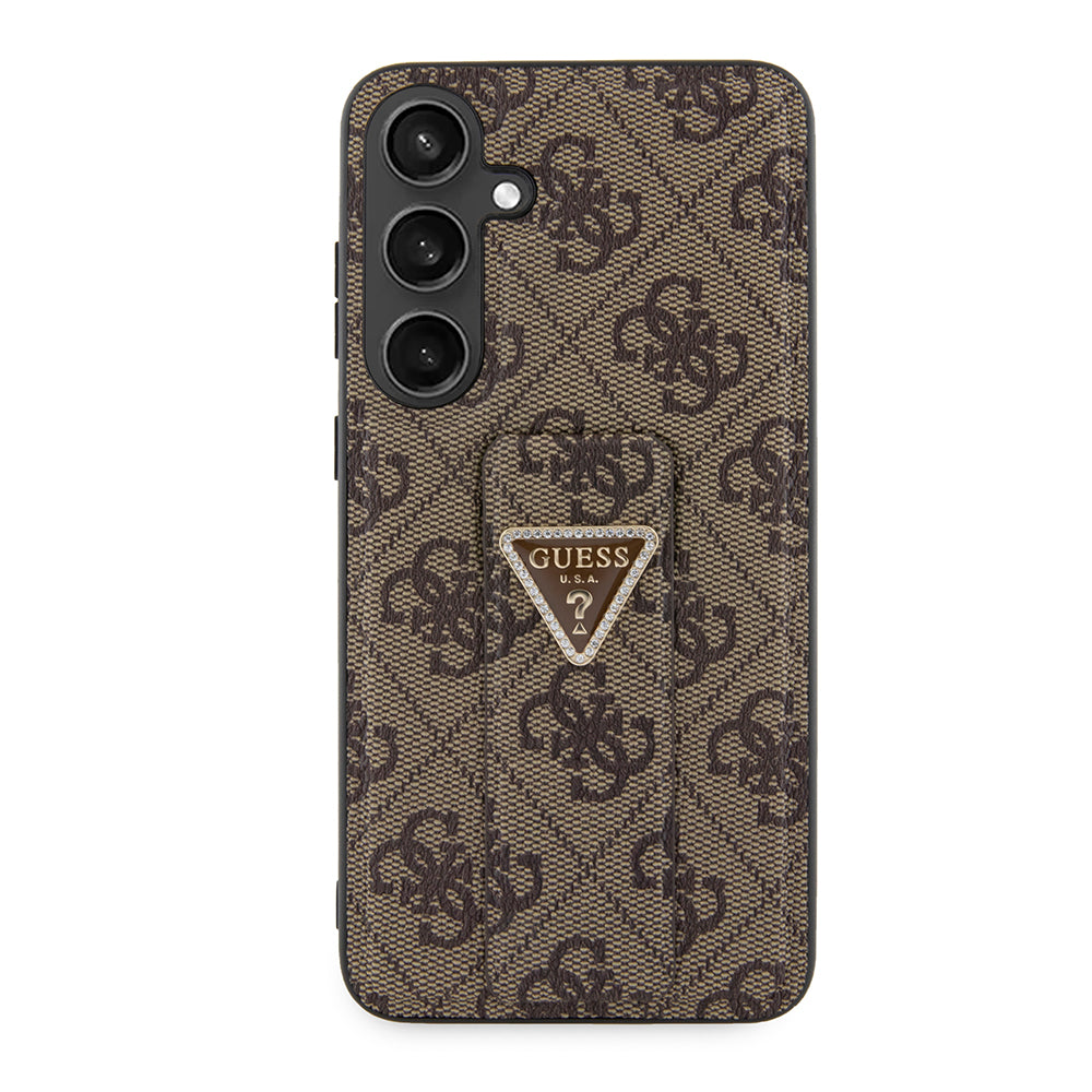 Étui pour Samsung Galaxy S24+ S926, Guess, Grip Stand 4G Triangle Strass, Marron
