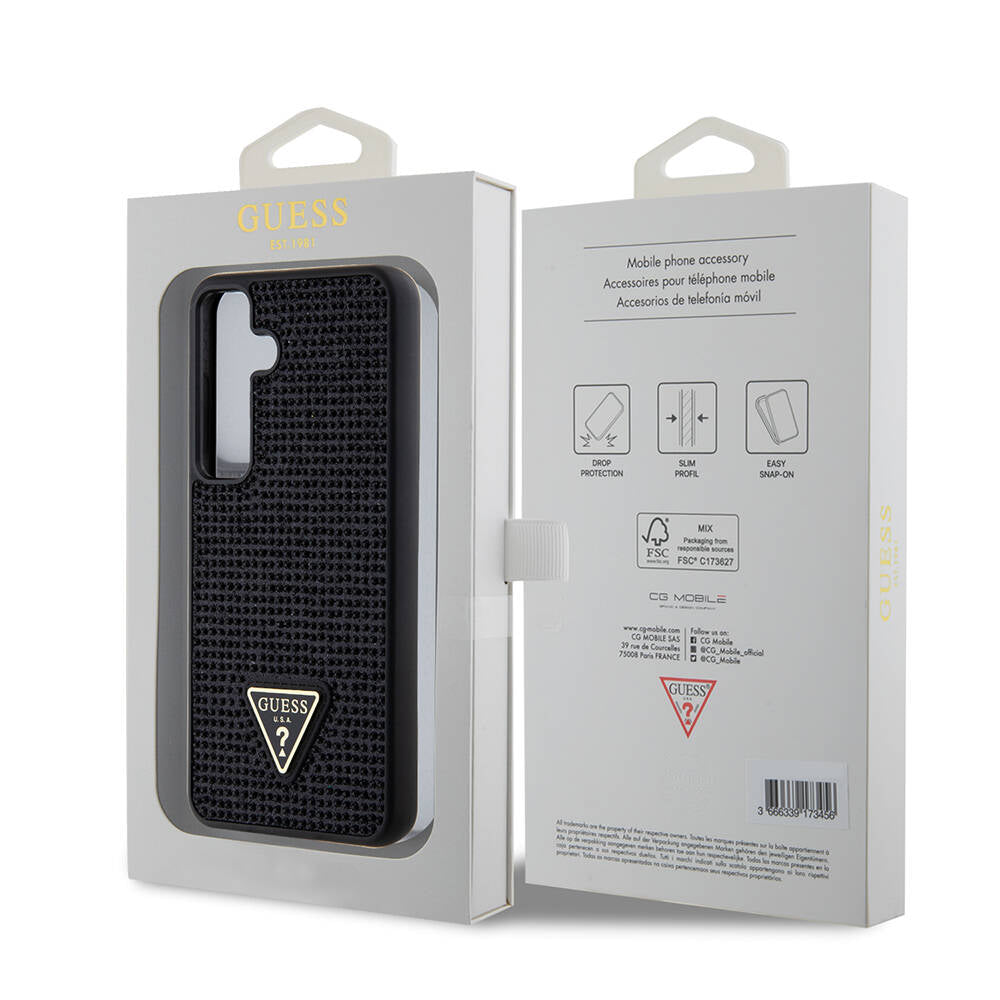 Custodia per Samsung Galaxy S24+ S926, Guess, Logo Triangolo di Strass, Nera