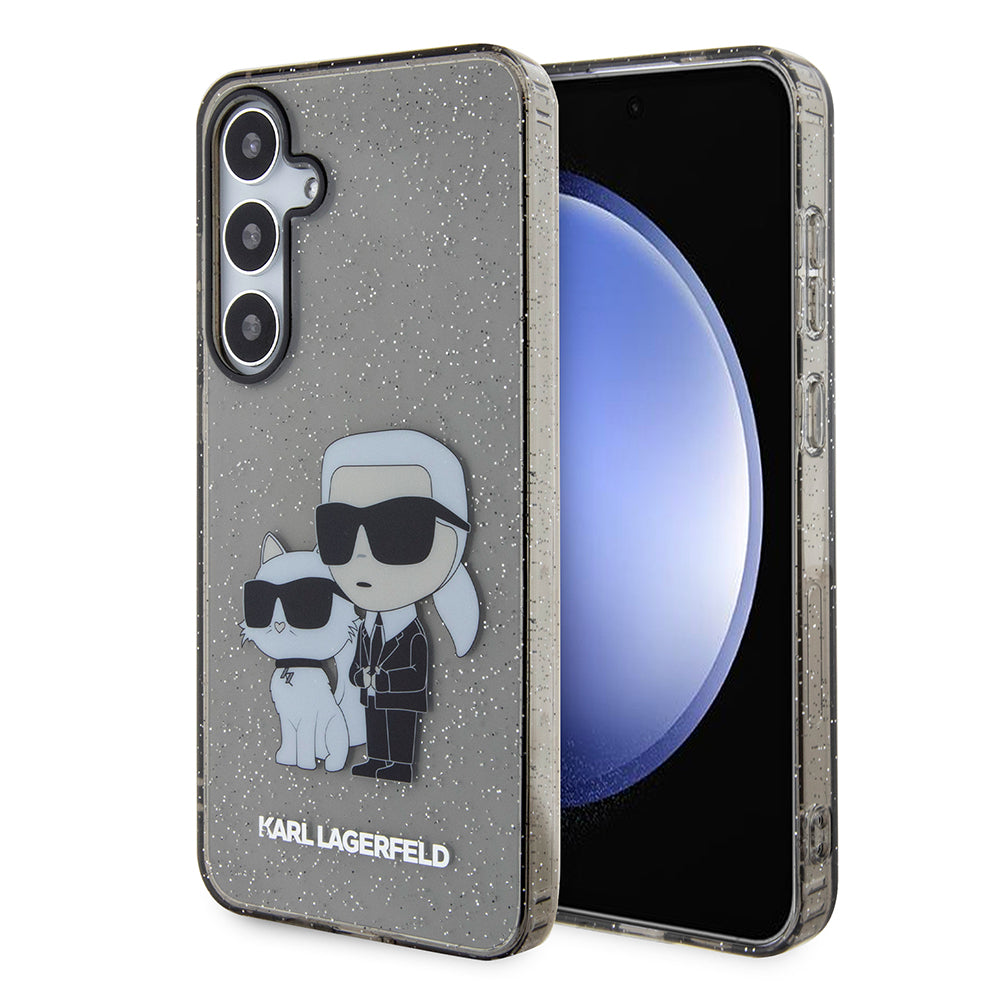 Custodia per Samsung Galaxy S24+ S926, Karl Lagerfeld, Glitter Karl & Choupette, Nero Trasparente