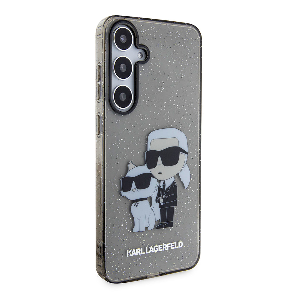 Custodia per Samsung Galaxy S24+ S926, Karl Lagerfeld, Glitter Karl & Choupette, Nero Trasparente