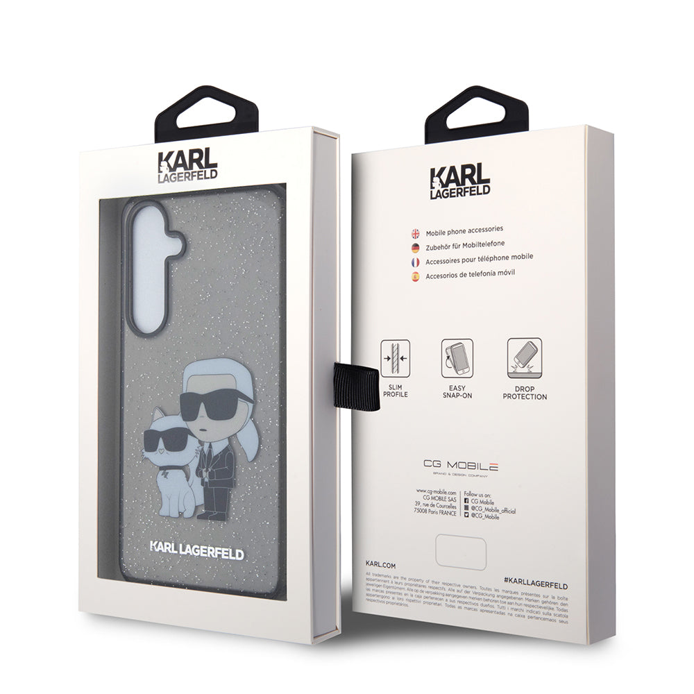Custodia per Samsung Galaxy S24+ S926, Karl Lagerfeld, Glitter Karl & Choupette, Nero Trasparente