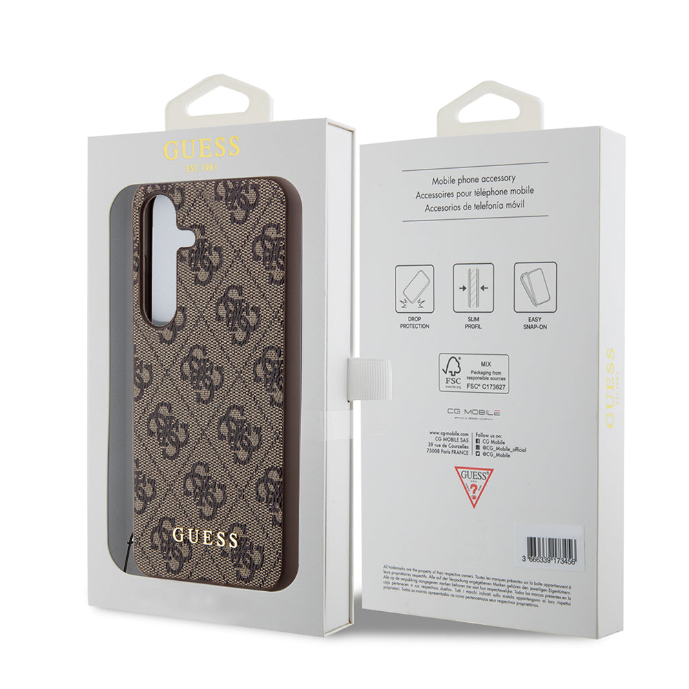 Custodia per Samsung Galaxy S24 S921, Guess, 4G Charm, Marrone