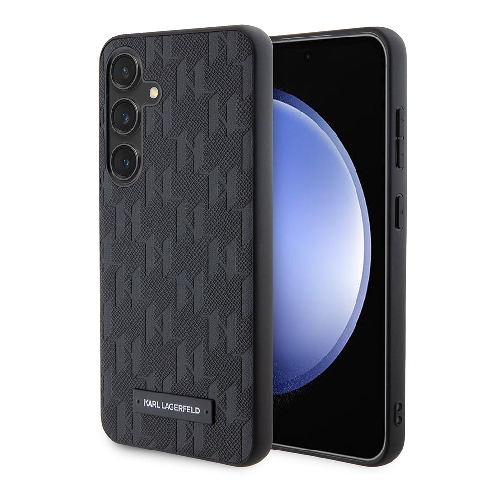 Custodia per Samsung Galaxy S24 S921, Karl Lagerfeld, Saffiano Mono Metal Logo, Nera