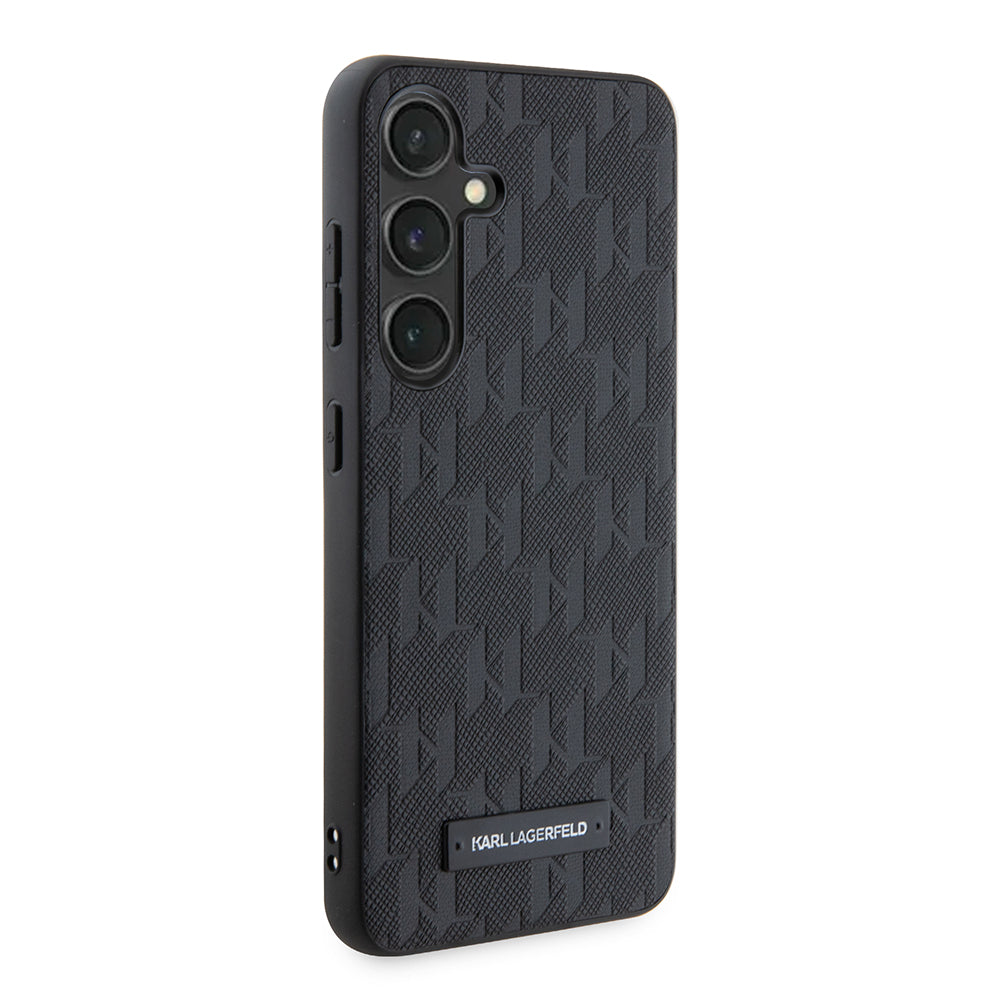 Custodia per Samsung Galaxy S24 S921, Karl Lagerfeld, Saffiano Mono Metal Logo, Nera