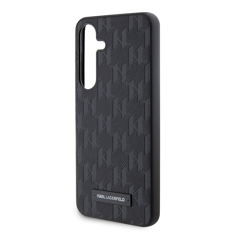 Custodia per Samsung Galaxy S24 S921, Karl Lagerfeld, Saffiano Mono Metal Logo, Nera