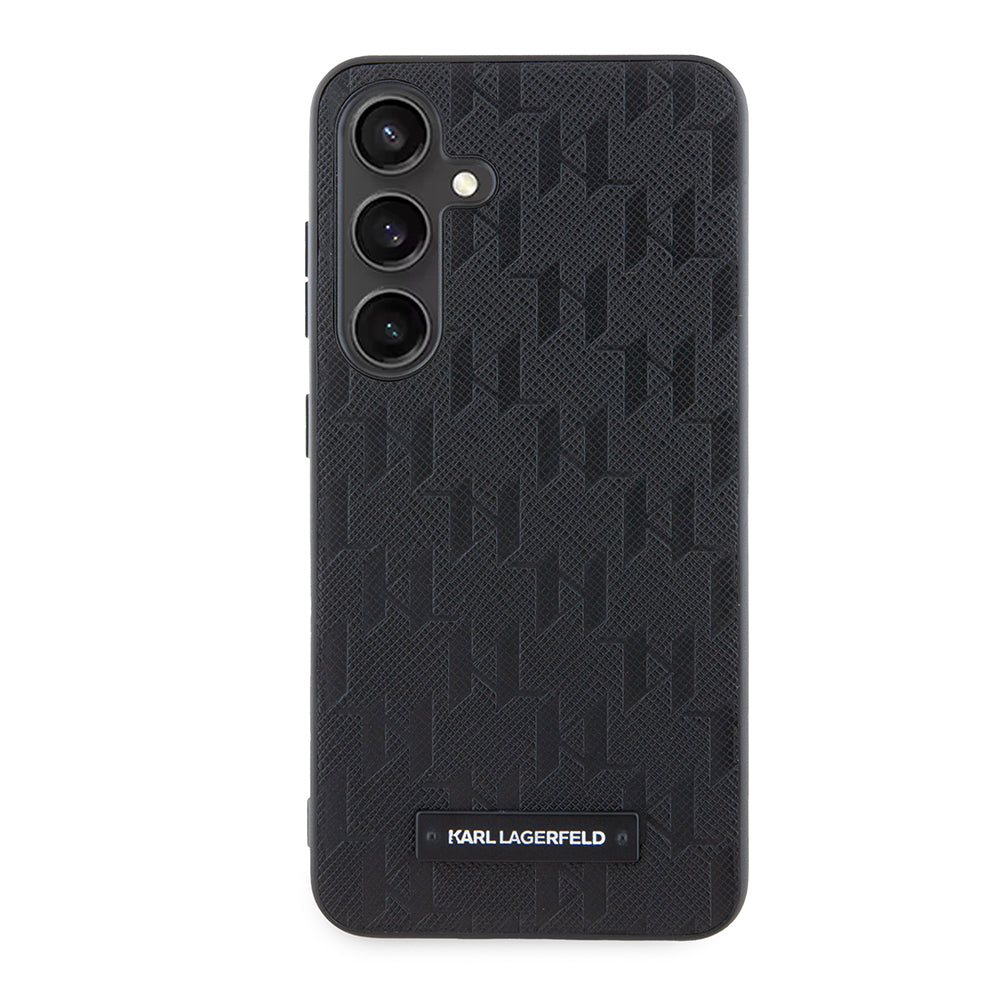 Custodia per Samsung Galaxy S24 S921, Karl Lagerfeld, Saffiano Mono Metal Logo, Nera