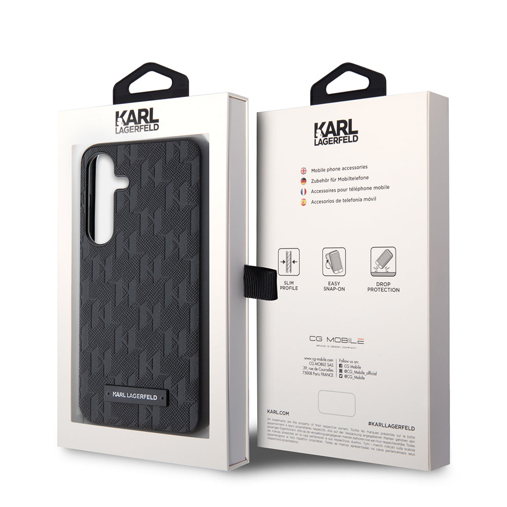 Custodia per Samsung Galaxy S24 S921, Karl Lagerfeld, Saffiano Mono Metal Logo, Nera
